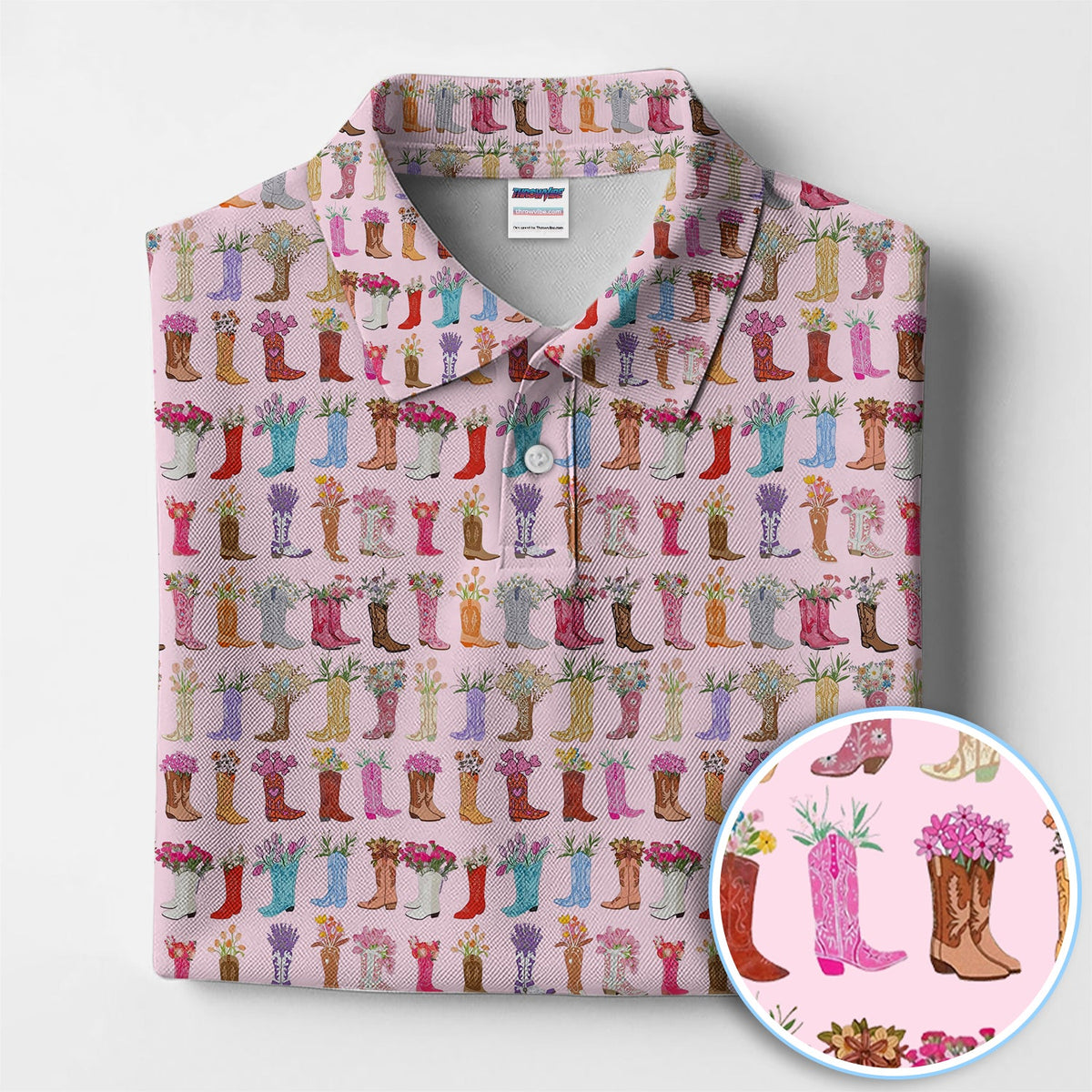Cowboy Boots Pattern Polo Shirt, Cute Western Boots Floral Shirt, Country Gift