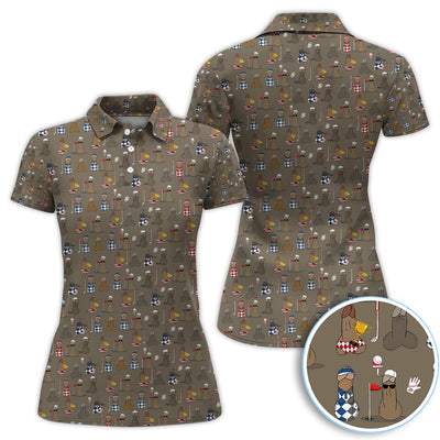 Funny Golf Character Polo Shirt for Men, Cartoon Golf Lover Pattern Shirt, Gift for Golfer