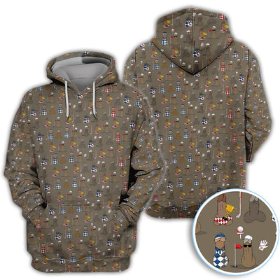 Funny Golf Character Polo Shirt for Men, Cartoon Golf Lover Pattern Shirt, Gift for Golfer