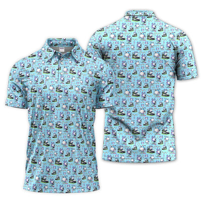 Easter Golf Bunny Pattern Polo Shirt, Colorful Easter Egg Golf Cart Pattern Shirt, Gift For Golfer