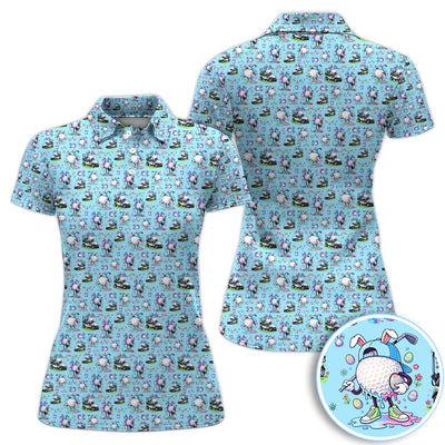 Easter Golf Bunny Pattern Polo Shirt, Colorful Easter Egg Golf Cart Pattern Shirt, Gift For Golfer