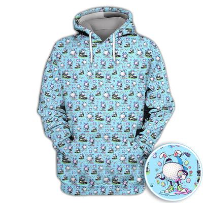 Easter Golf Bunny Pattern Polo Shirt, Colorful Easter Egg Golf Cart Pattern Shirt, Gift For Golfer