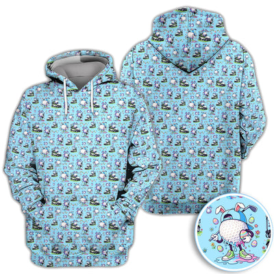 Easter Golf Bunny Pattern Polo Shirt, Colorful Easter Egg Golf Cart Pattern Shirt, Gift For Golfer