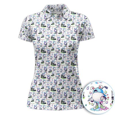 Easter Golf Bunny Pattern Polo Shirt, Colorful Easter Egg Golf Cart Pattern Shirt, Gift For Golfer