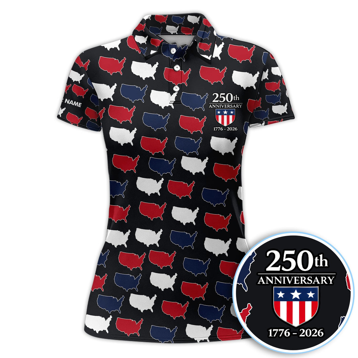 Personalized USA 250th Anniversary Shirt, Custom Name America Map Pattern For Women, Patriotic 1776–2026 Celebration Shirt