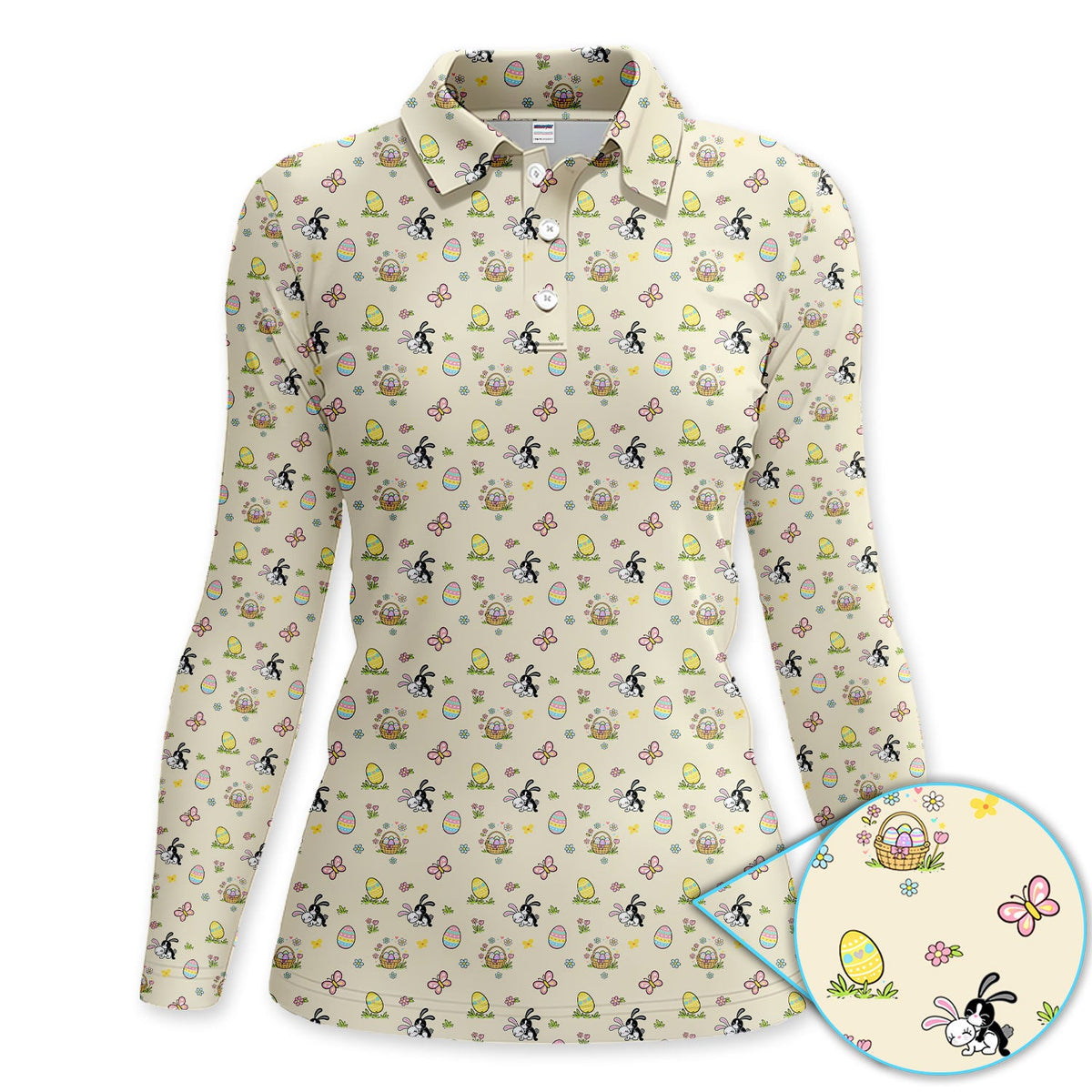 Easter Bunny Women Polo Shirt, Cute Bunny Easter Egg Basket Spring Pattern Shirt, Easter Gift