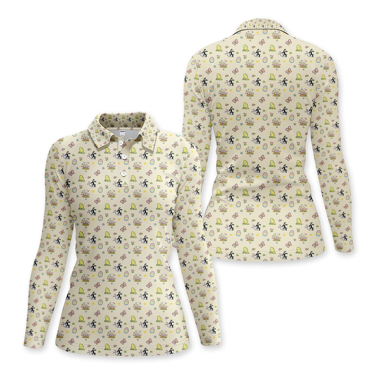 Easter Bunny Women Polo Shirt, Cute Bunny Easter Egg Basket Spring Pattern Shirt, Easter Gift