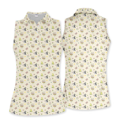 Easter Bunny Women Polo Shirt, Cute Bunny Easter Egg Basket Spring Pattern Shirt, Easter Gift