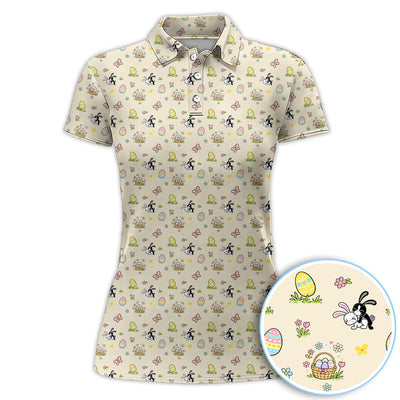 Easter Bunny Women Polo Shirt, Cute Bunny Easter Egg Basket Spring Pattern Shirt, Easter Gift