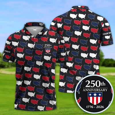 Personalized USA 250th Anniversary Shirt, Custom Name America Map Pattern For Men, Patriotic 1776–2026 Celebration Shirt
