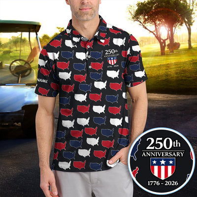 Personalized USA 250th Anniversary Shirt, Custom Name America Map Pattern For Men, Patriotic 1776–2026 Celebration Shirt