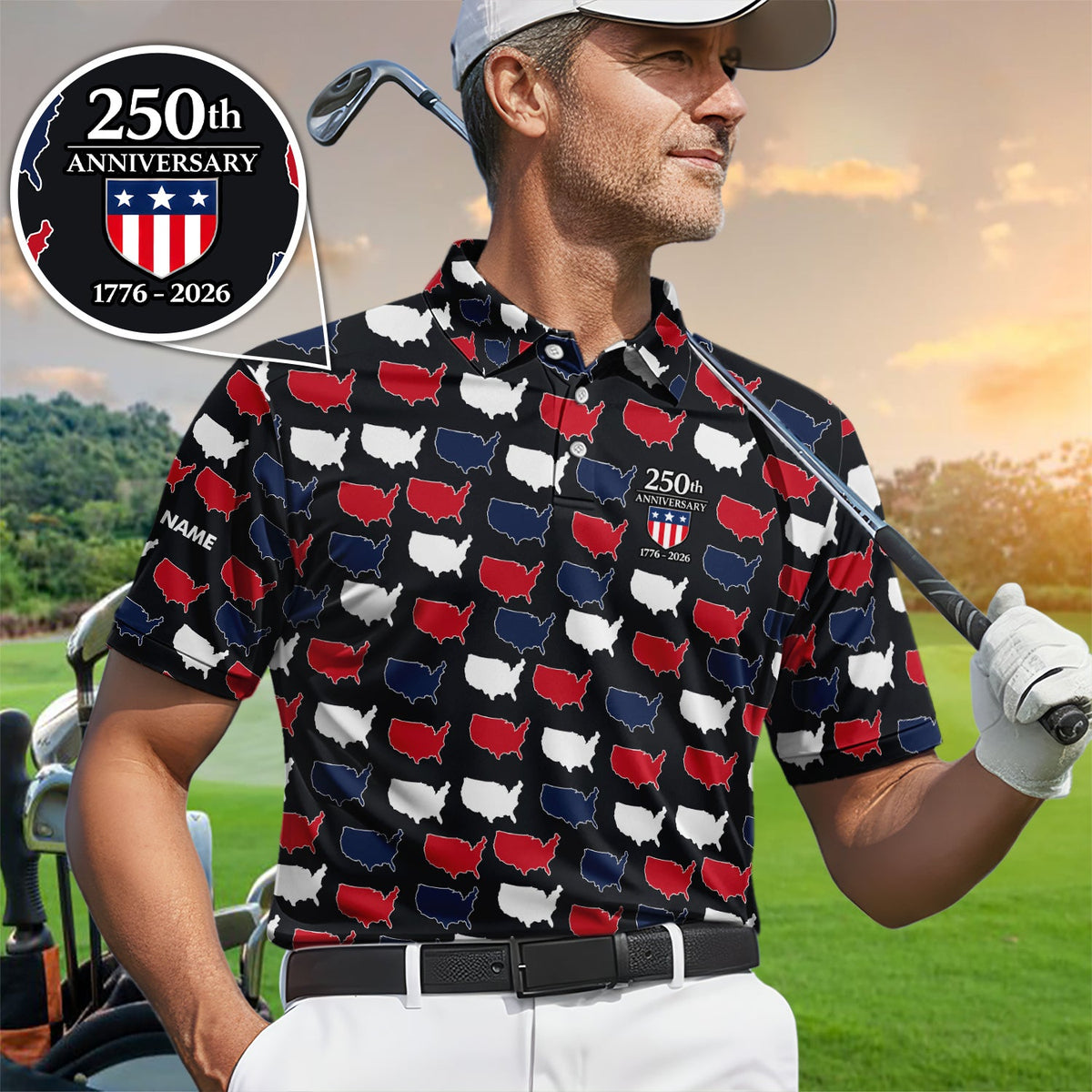 Personalized USA 250th Anniversary Shirt, Custom Name America Map Pattern For Men, Patriotic 1776–2026 Celebration Shirt