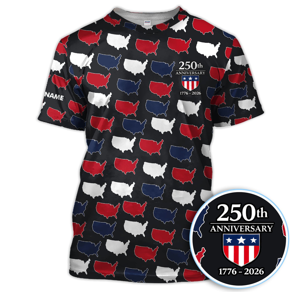 Personalized USA 250th Anniversary Shirt, Custom Name America Map Pattern For Men, Patriotic 1776–2026 Celebration Shirt
