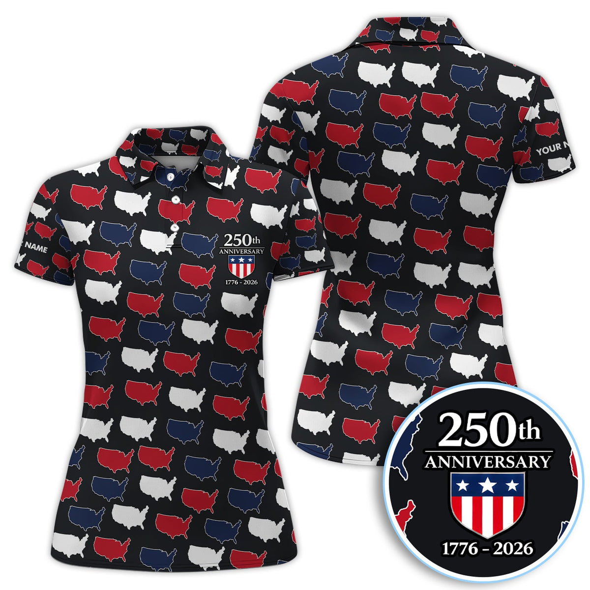 Personalized USA 250th Anniversary Shirt, Custom Name America Map Pattern For Men, Patriotic 1776–2026 Celebration Shirt