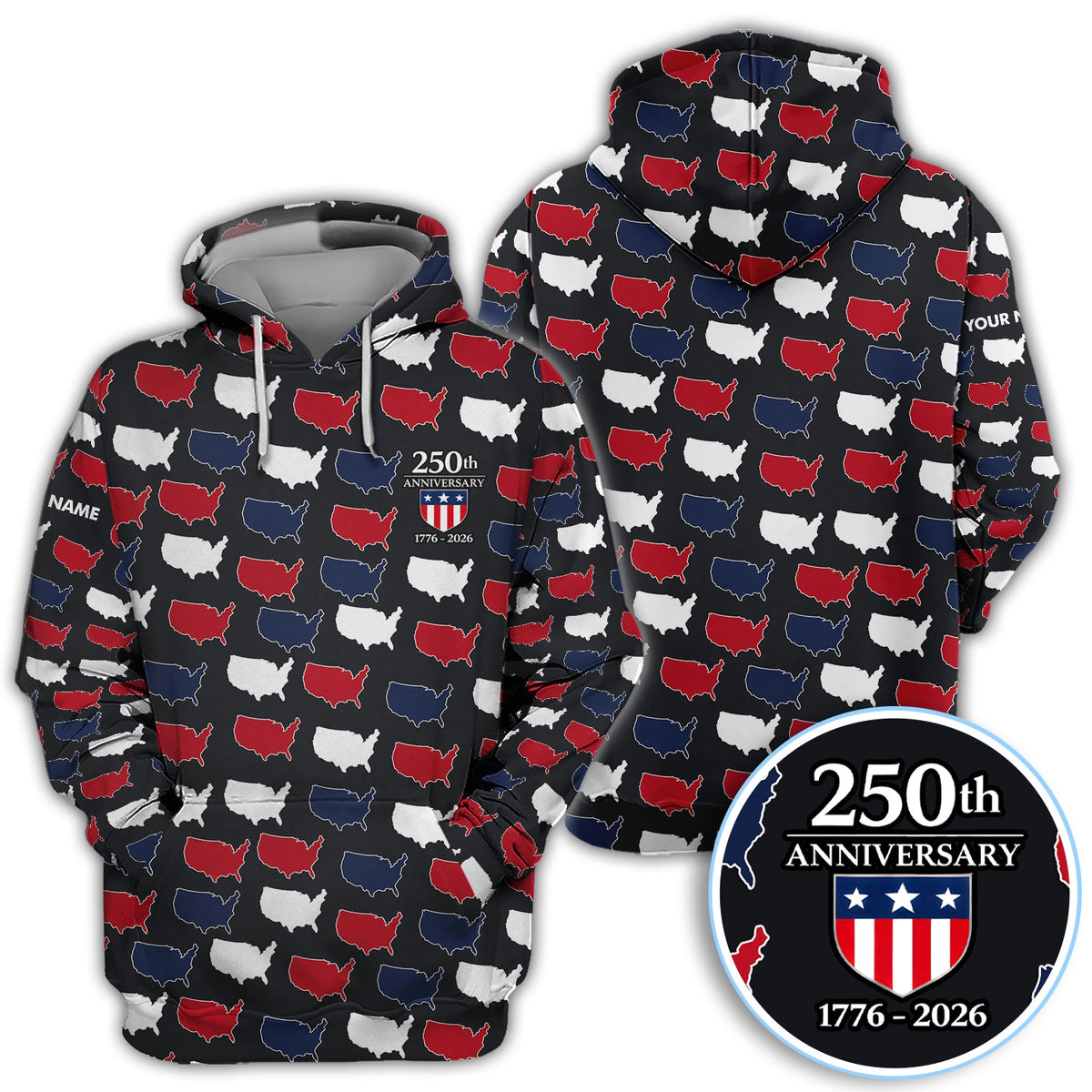 Personalized USA 250th Anniversary Shirt, Custom Name America Map Pattern For Men, Patriotic 1776–2026 Celebration Shirt