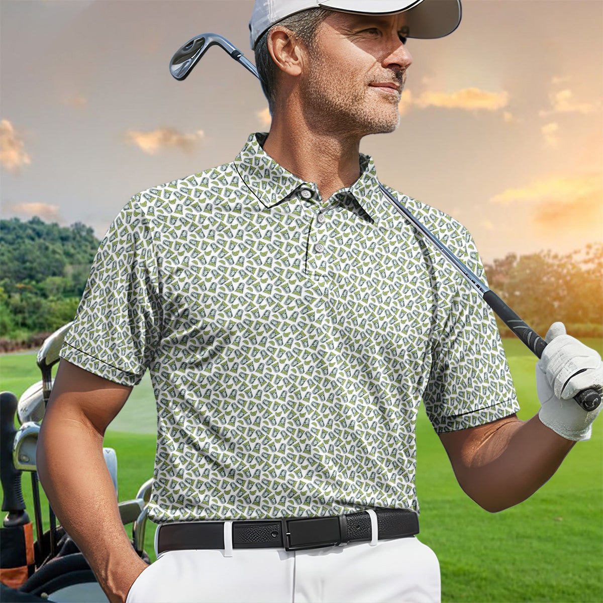 Tequila Lime Shot Pattern Golf Polos, Crazy Tequila Golf Shirt For Men, Funny Golf Shirt