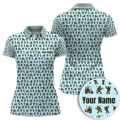 Personalized Bigfoot Golf Polos, Sasquatch Pattern Golf Shirt For Men, Crazy Golf Shirt
