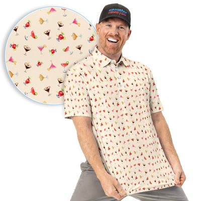Cocktail Pattern Golf Polos, Crazy Cocktail Golf Shirt For Men, Funny Golf Shirt