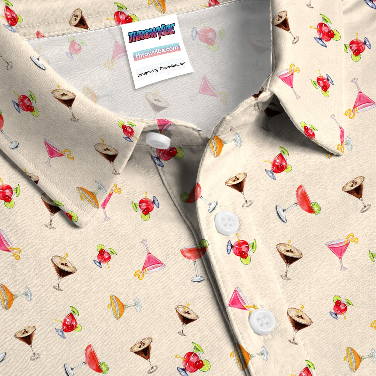 Cocktail Pattern Golf Polos, Crazy Cocktail Golf Shirt For Men, Funny Golf Shirt