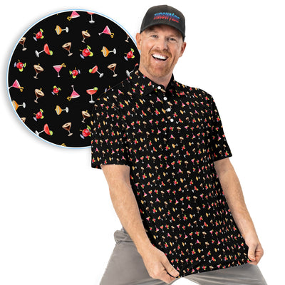 Cocktail Pattern Golf Polos, Crazy Cocktail Golf Shirt For Men, Funny Golf Shirt