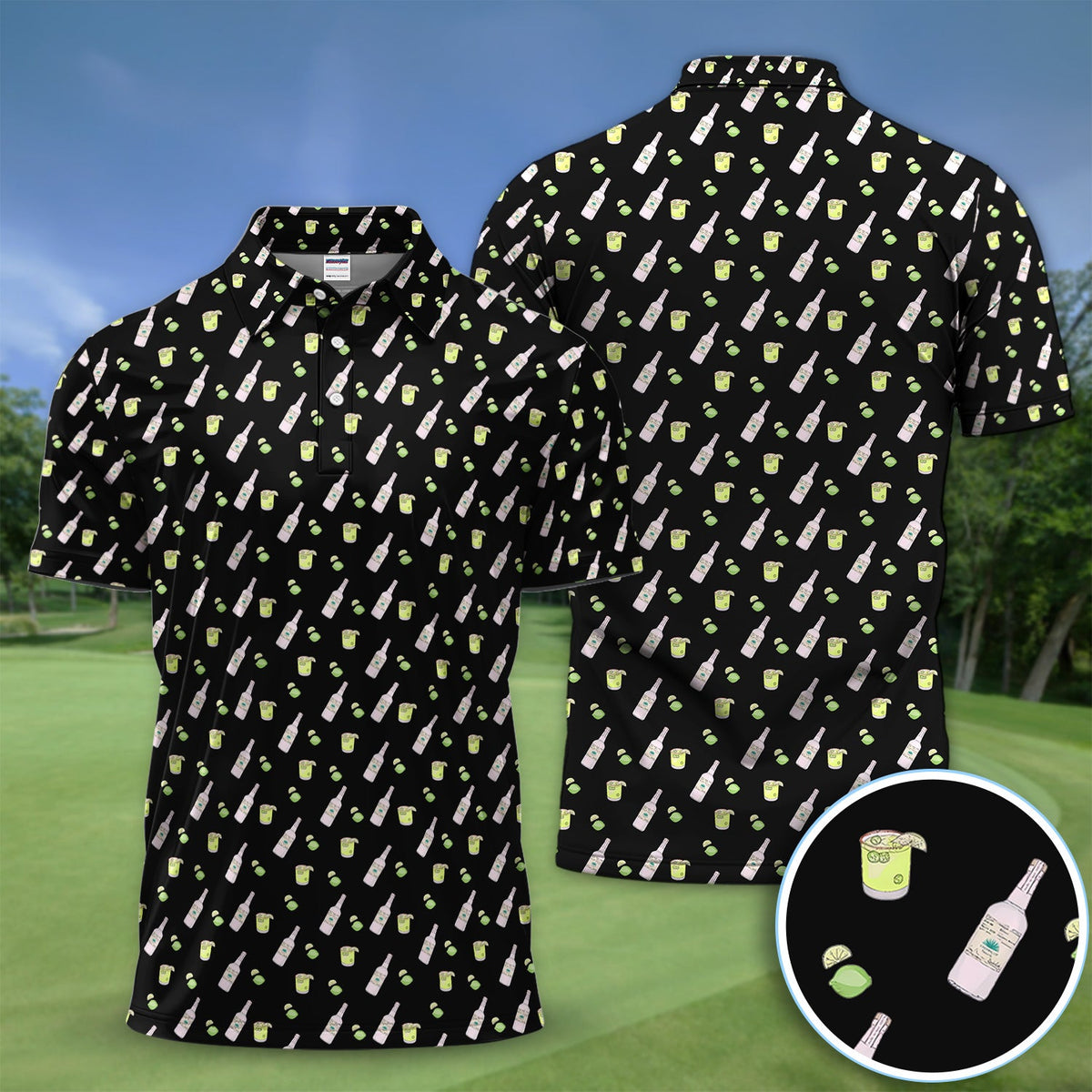 Tequila Lime Pattern Golf Polos, Crazy Tequila Golf Shirt For Men, Funny Golf Shirt