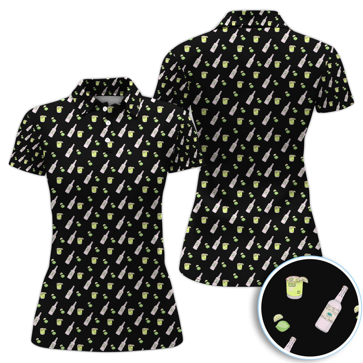 Tequila Lime Pattern Golf Polos, Crazy Tequila Golf Shirt For Men, Funny Golf Shirt