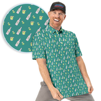 Tequila Lime Pattern Golf Polos, Crazy Tequila Golf Shirt For Men, Funny Golf Shirt