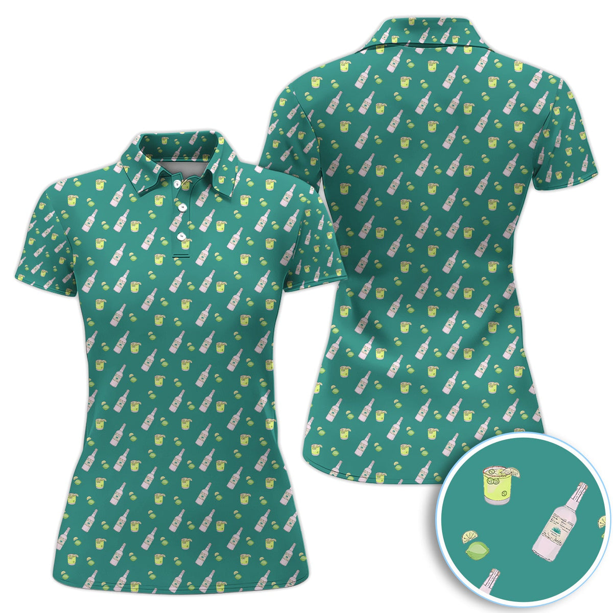 Tequila Lime Pattern Golf Polos, Crazy Tequila Golf Shirt For Men, Funny Golf Shirt