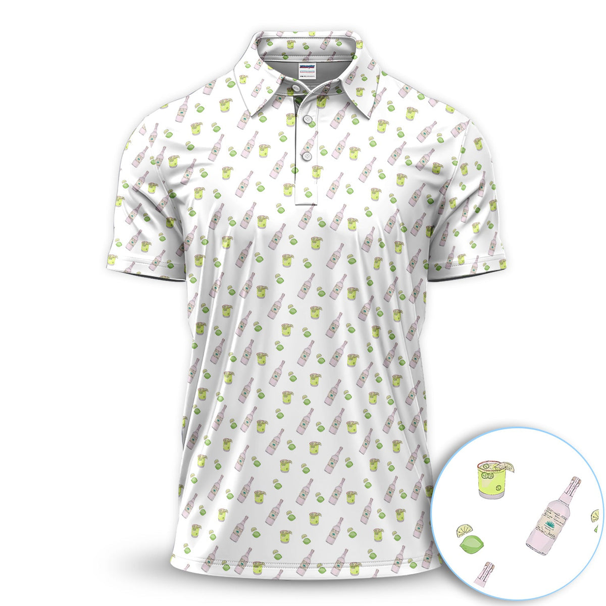 Tequila Lime Pattern Golf Polos, Crazy Tequila Golf Shirt For Men, Funny Golf Shirt