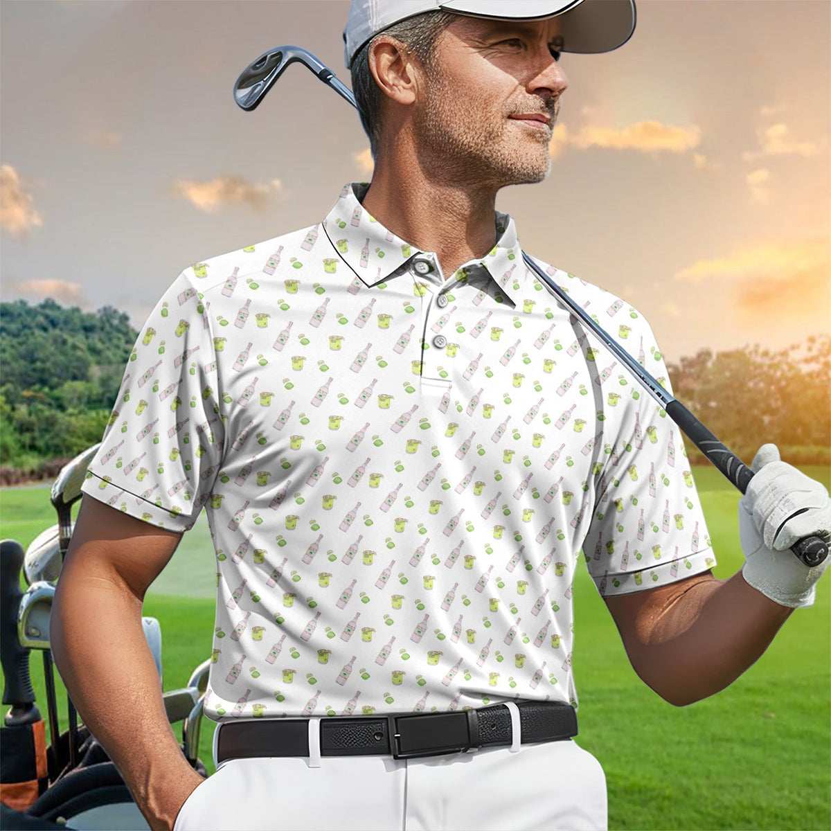 Tequila Lime Pattern Golf Polos, Crazy Tequila Golf Shirt For Men, Funny Golf Shirt