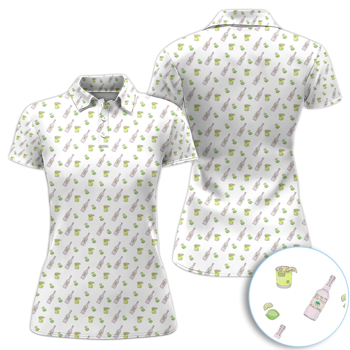 Tequila Lime Pattern Golf Polos, Crazy Tequila Golf Shirt For Men, Funny Golf Shirt