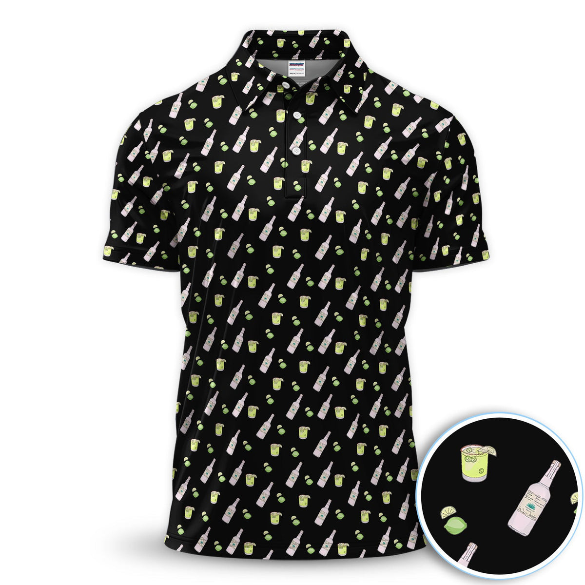 Tequila Lime Pattern Golf Polos, Crazy Tequila Golf Shirt For Men, Funny Golf Shirt
