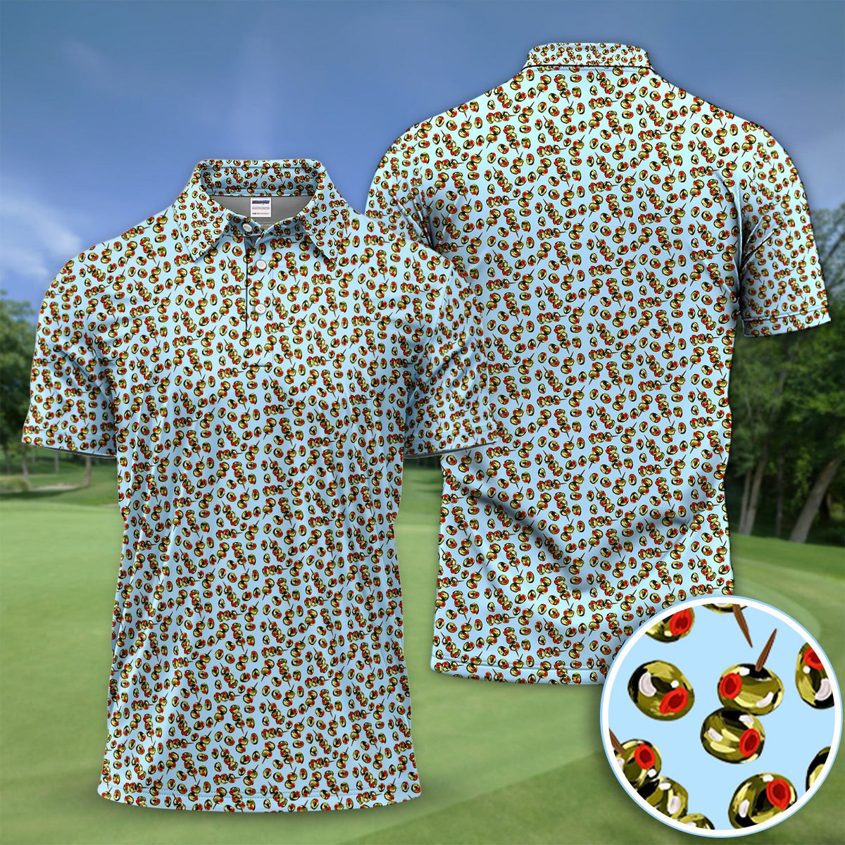 Olive Pattern Golf Polos, Crazy Olive Golf Shirt For Men, Funny Golf Shirt
