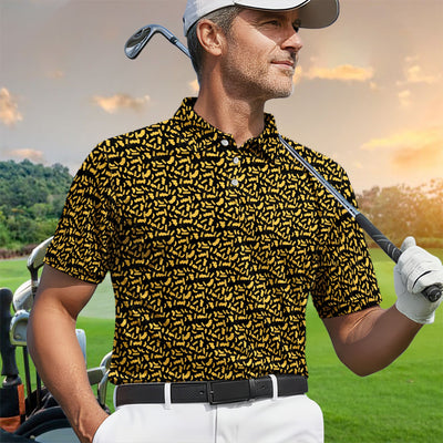 Mac And Cheese Pattern Golf Polos, Funny Macaroni Golf Shirt For Men, Crazy Golf Shirt