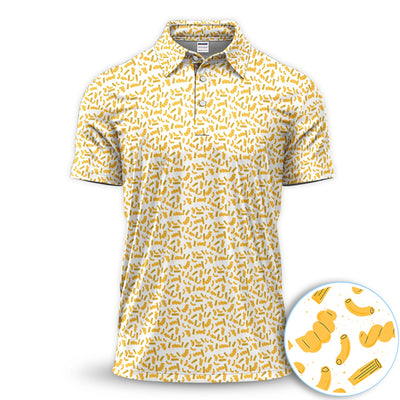 Mac And Cheese Pattern Golf Polos, Funny Macaroni Golf Shirt For Men, Crazy Golf Shirt