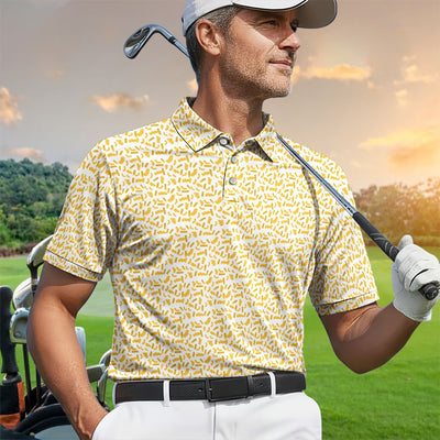 Mac And Cheese Pattern Golf Polos, Funny Macaroni Golf Shirt For Men, Crazy Golf Shirt