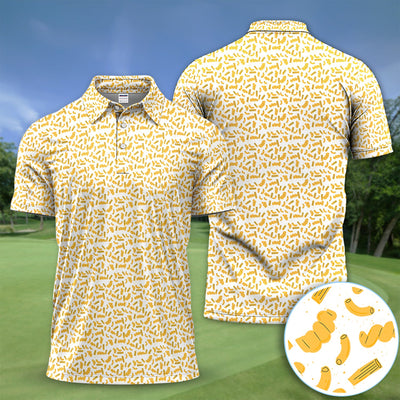 Mac And Cheese Pattern Golf Polos, Funny Macaroni Golf Shirt For Men, Crazy Golf Shirt