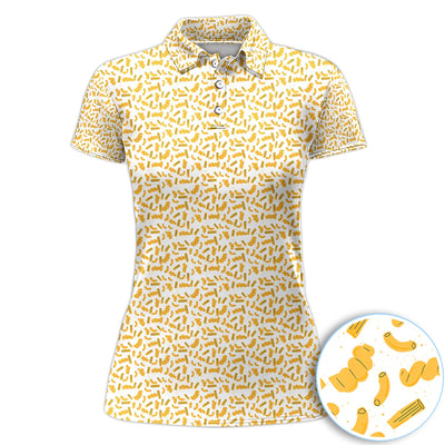 Mac And Cheese Pattern Golf Polos, Funny Macaroni Golf Shirt For Men, Crazy Golf Shirt