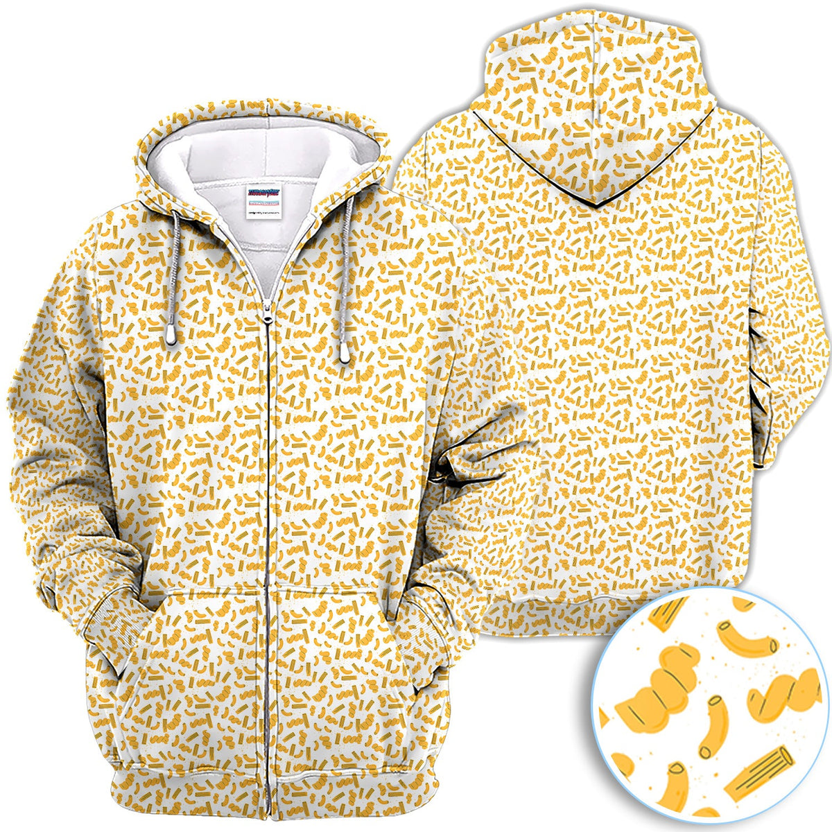 Mac And Cheese Pattern Golf Polos, Funny Macaroni Golf Shirt For Men, Crazy Golf Shirt