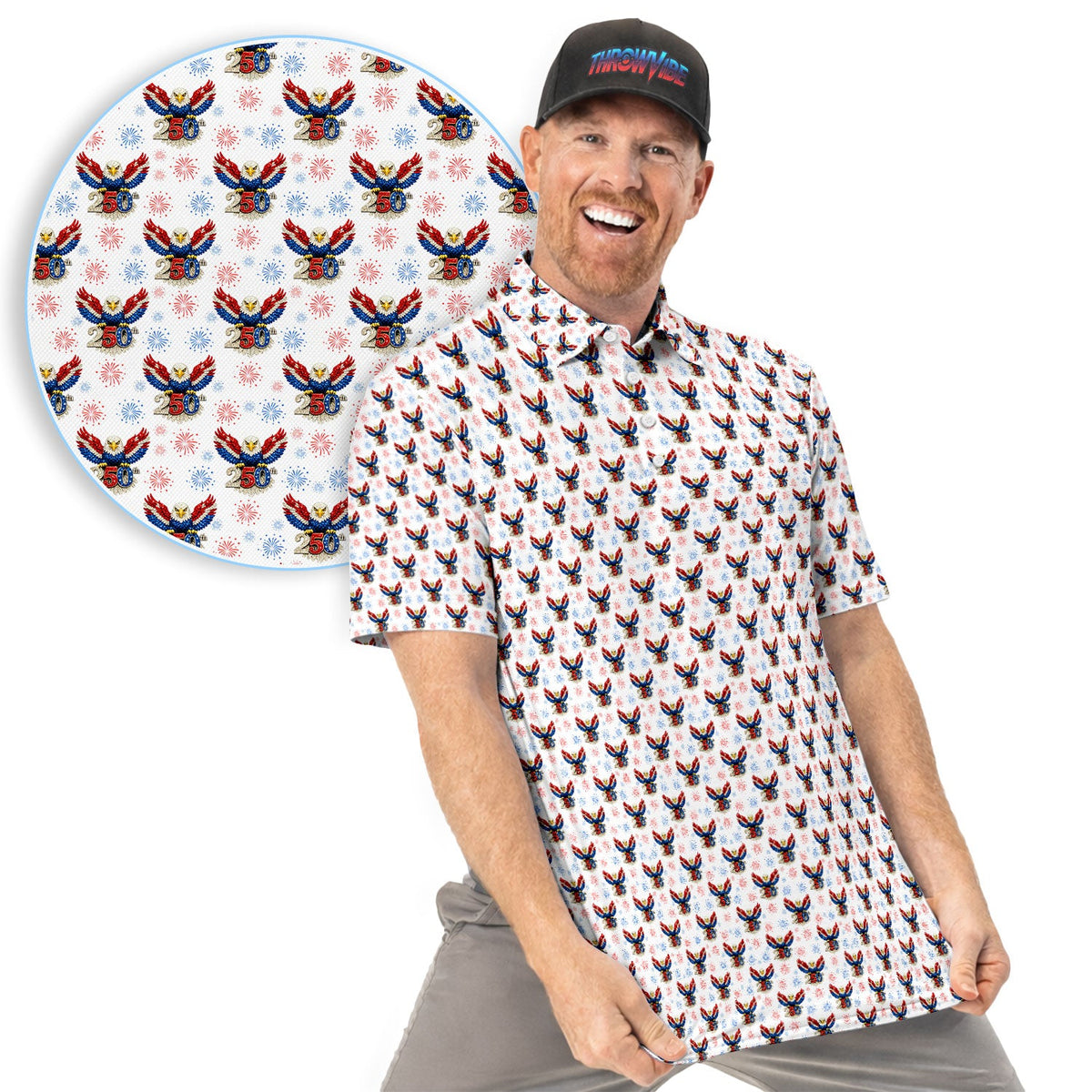 American Eagle 250 Pattern Golf Polos, Patriotic Eagle Golf Shirt For Men, Funny Golf Shirt