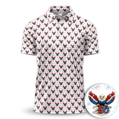 American Eagle 250 Pattern Golf Polos, Patriotic Eagle Golf Shirt For Men, Funny Golf Shirt