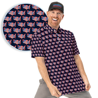 Patriotic USA Map Bow 250 Flag Pattern Golf Polos, Golf Shirt For Men