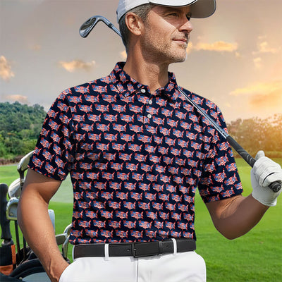 Patriotic USA Map Bow 250 Flag Pattern Golf Polos, Golf Shirt For Men