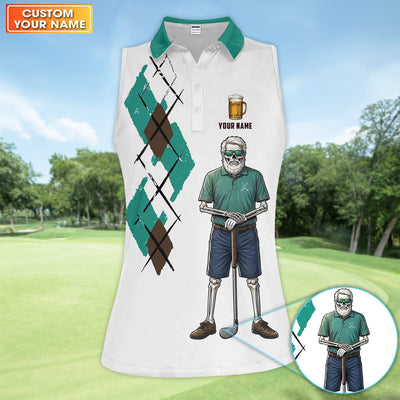Personalized Funny Skull Golfer Pattern Golf Shirt, Skeleton Beer Golf Shirt For Women, Golf Lover Gift, Lady