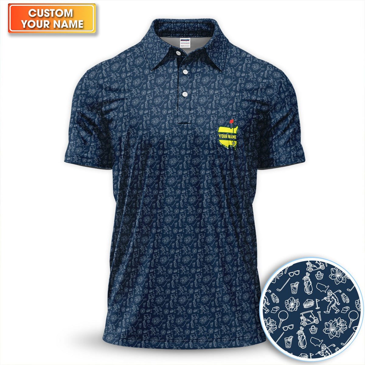 Personalized Minimalist Golf Icons Pattern Golf Shirt, Classic Golf Equipment Golf Shirt For Men, Golfer Gift