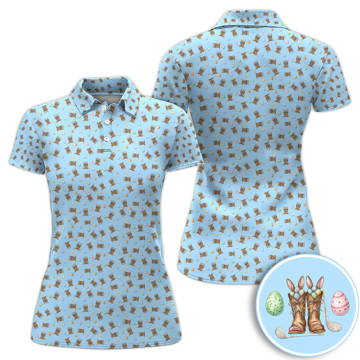 Easter Cowboy Boots Western Coquette Golf Polos, Crazy Golf Shirt For Women, Funny Golf Shirt