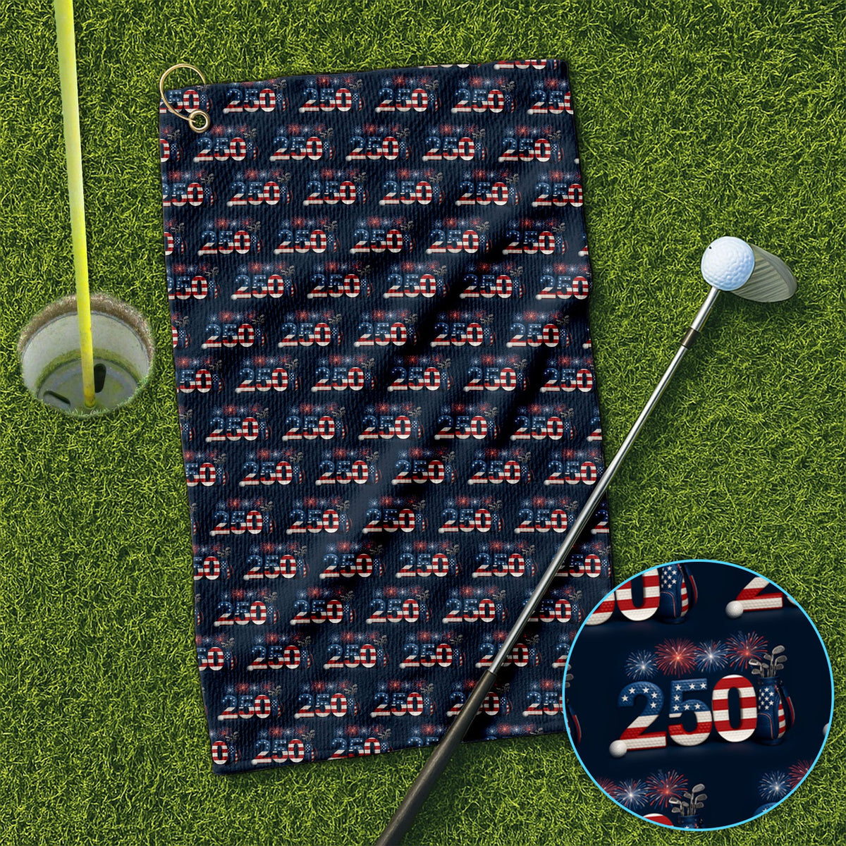 USA 250 Anniversary Patriotic Seamless Pattern Golf Towel, Funny Golf Towels, Golf Gift For Men