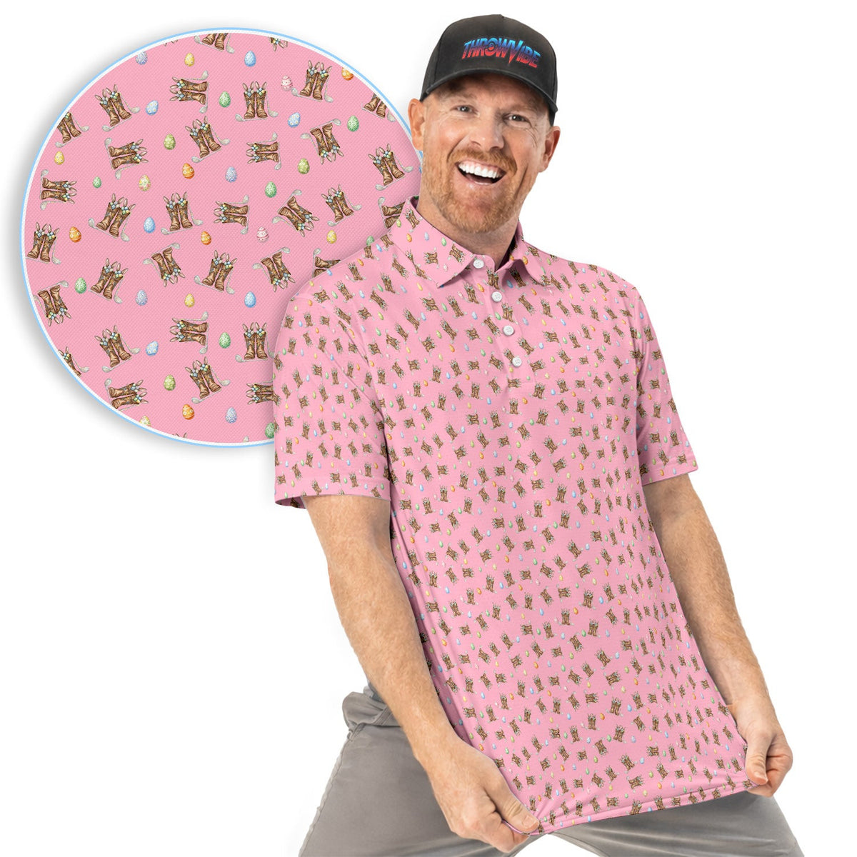 Easter Cowboy Boots Western Coquette Pink Golf Polos, Crazy Golf Shirt For Men, Funny Golf Shirt