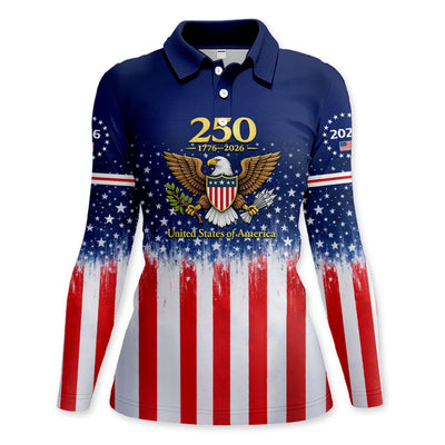 American Eagle 250 Golf Polos, Patriotic USA Flag Golf Shirt For Women, Independence Day Golf Shirt