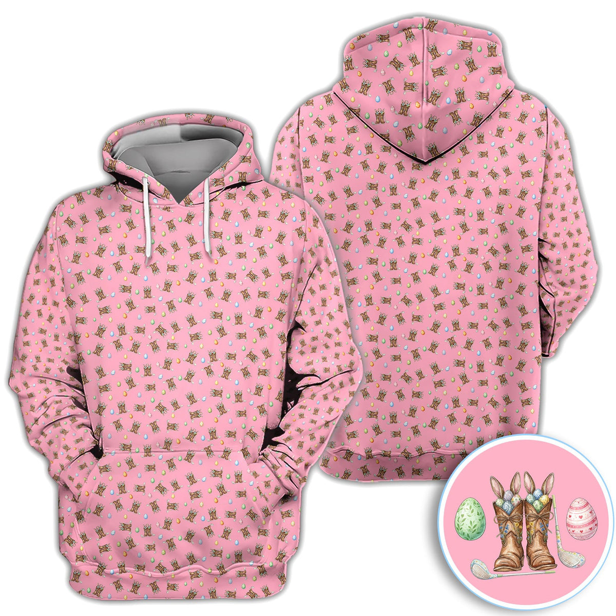 Easter Cowboy Boots Western Coquette Pink Golf Polos, Crazy Golf Shirt For Women, Funny Golf Shirt
